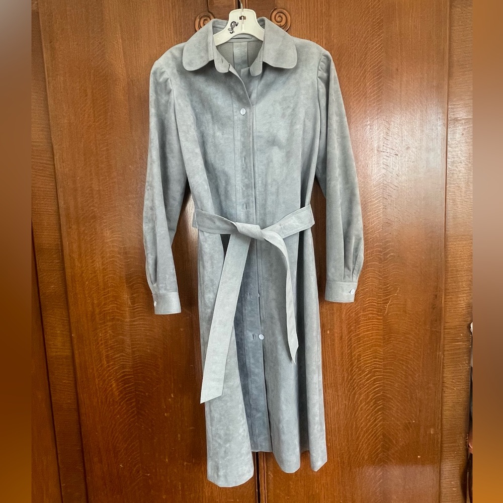 Women’s Vintage Powder Blue Soft Suede Trench Coat
